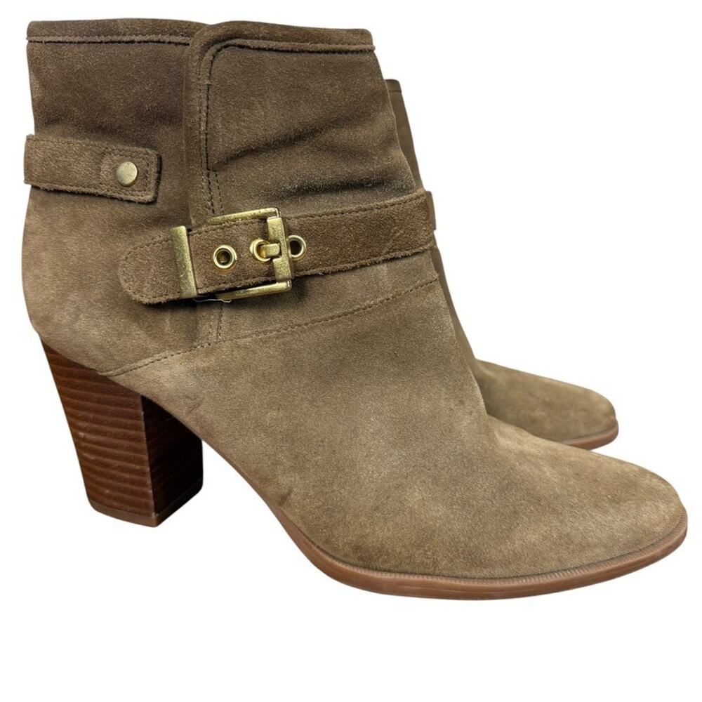 Franco Sarto Dorinda Womens Beige Chunky High Heel Ankle Boots Booties sz 9